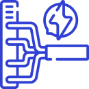 Blue circuit diagram with lightning bolt