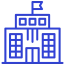 Blue outline building illustration