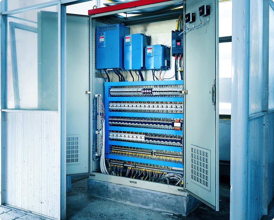 Industrial electrical cabinet with wiring