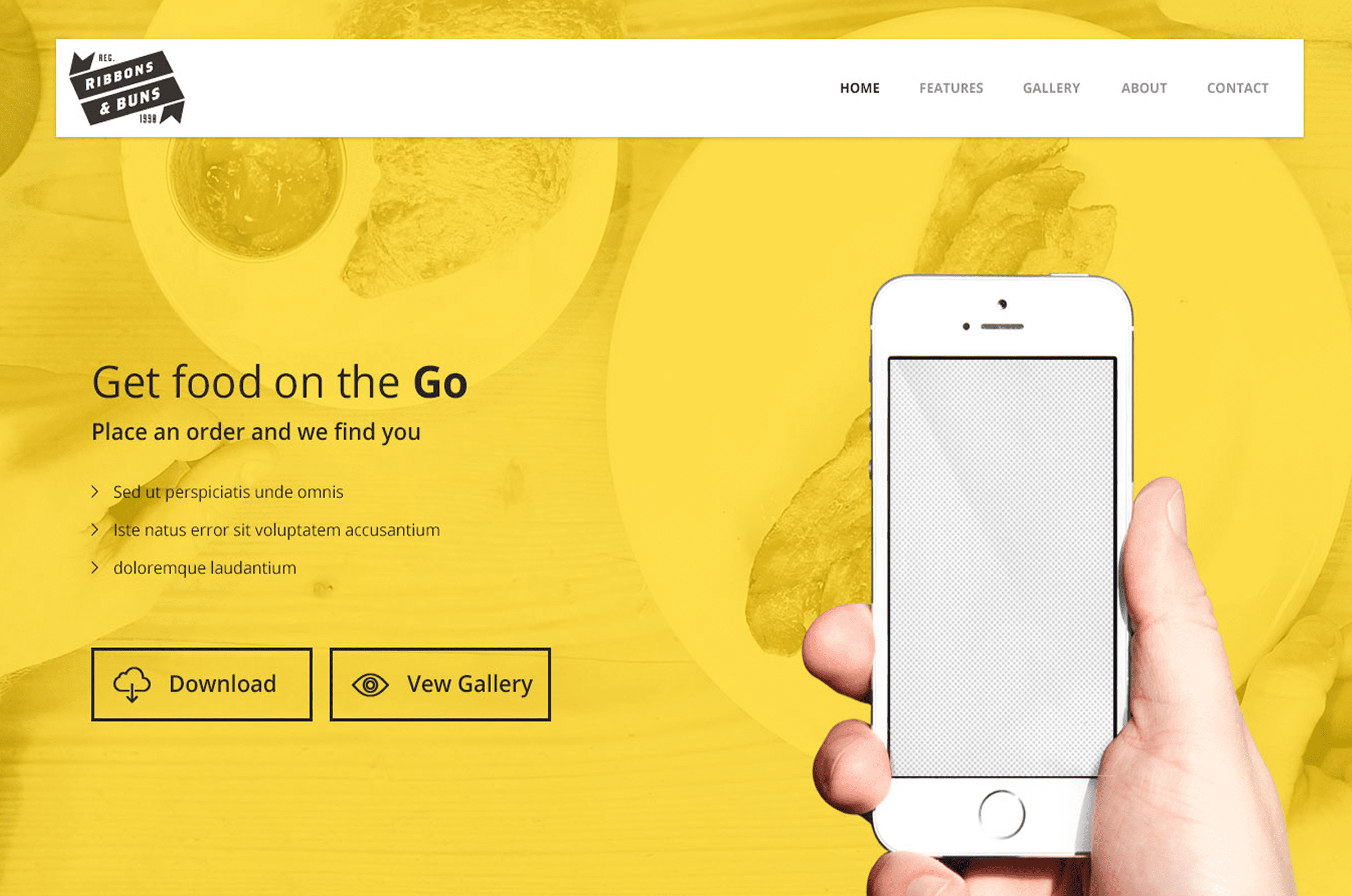 Food app website with phone illustration